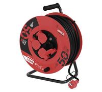 Emos P08250 Enrollacables Profesional alargador, de la Empresa, Grado de protección IP44, m de Cable con 4 enchufes Schuko, 1,5 mm2 Goma, para Uso Exterior, 50 Meter