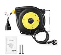 Enrollador de cable automático profesional 10 m + 3 m | Enrollador retráctil montado pared y techo | 1250 W ~ 2000 W | carretes de cable automática | Giratorio 180° | Para interiores y exteriores