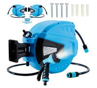 Arebos Carrete de Manguera de Jardín Automático | Enrollador de manguera | Carrete para Manguera | Manguera de Jardín 30 m | 180° Giratorio | Azul