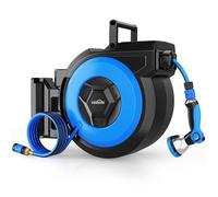 Enrollador de manguera de riego, automático de 30 + 2 m, Girable 180° | 10 Modos de Pulverización | Caja de Manguera para Pared con Enrollado automático