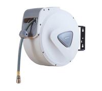 pro.tec Manguera Aire Comprimido 30 + 2 m Enrollador de Manguera de Aire Comprimido Carrete de Manguera Neumática para Pared Giratorio 180° Plático PVC 52 x 25 x 41 cm - Blanco/Gris