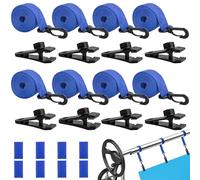 Enrollador de piscina - Bandas de sujeción - Juego de 8 bandas de fijación y accesorios de grapas para sistema de enrollado móvil - Lámina solar móvil para lonas de piscina, cubiertas (azul)
