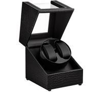 Enrollador de relojes automáticos, caja de bobinador automático de relojes, doble cargador de reloj para relojes de mujer y hombre con motor Mabuchi japonés silencioso, Piel negra con patrón de