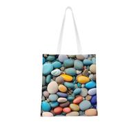 ENRPTY Bolsa de lona con estampado de guijarros de colores de playa, reutilizable, para uso diario, compras, viajes