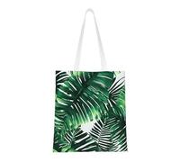 ENRPTY Bolsa de lona con estampado de hojas de plátano y palmera tropical, reutilizable, para uso diario, compras, viajes, color negro, talla única