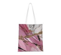 ENRPTY Bolsa de lona con estampado de mármol rosa y blanco, reutilizable, para uso diario, compras, viajes, color negro, talla única