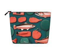 ENRPTY Bolsa de maquillaje con estampado de salmón para mujer, con cremallera, bolsa de almacenamiento de gran capacidad