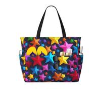 ENRPTY Bolsa de viaje de playa de gran capacidad con estampado de estrellas de color, con cremallera, ligera, plegable para vacaciones