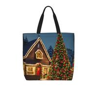 ENRPTY Bolso de hombro informal con estampado de pueblo de carnaval de Navidad, al aire libre, vacaciones, fin de semana, viajes, compras
