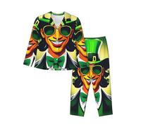 ENRPTY Conjunto de pijama de manga larga para mujer con estampado Happy St Patrick's Day con bolsillos, ropa de descanso suave, tallas S-XXL, Negro -, Large