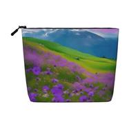 ENRPTY Nature Purple Flowers Meadow Mountain Scenic Print - Bolsa de maquillaje para mujer, con cremallera, bolsa de almacenamiento de viaje de gran capacidad