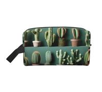 ENRPTY Neceser de viaje con cremallera con estampado artístico de cactus para mujeres y hombres, bolsa de maquillaje portátil, color blanco, talla única
