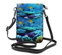 ENRPTY Tranquil - Bolso bandolera de cuero para teléfono celular, ajustable, con estampado de paisaje submarino, para mujer