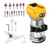 Enrutador de alimentación inalámbrico compatible con batería Dewalt DCB de 18 V-20 V, cortador de bordes sin escobillas con 6 velocidades de 800 W y 30000 RPM con brocas de recorte, guía de borde y