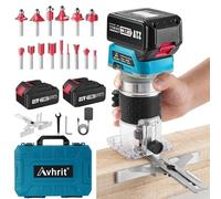 Enrutador de madera compacto inalámbrico, herramienta de enrutador de madera de 21 V con 2 baterías de 4.0 Ah, enrutadores de mano sin escobillas para carpintería, corte de madera con 15 piezas de