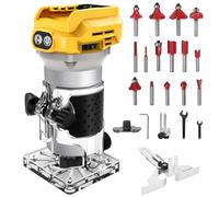 Enrutador inalámbrico, compatible con batería Dewalt, 20 V 800 W, fresa portátil sin escobillas para carpintería, carpintería inalámbrica, recortadora con 15 fresas de 1/4 de pulgada (sin batería)