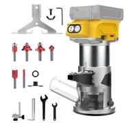 Enrutador inalámbrico compatible con batería DeWalt de 20 V (sin batería), enrutador de madera sin escobillas de 600 W, control de 5 velocidades, ajuste de profundidad, guía de borde y rodillo, brocas
