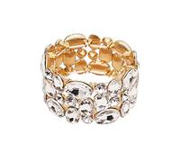 Enrwin Pulsera elástica para mujer, diseño de hoja de cristal y flores, elástica, para novia, dama de honor, talla única, Cristal, aleación de zinc, Chapado en oro