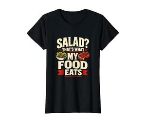 ¿Ensalada? Eso es lo Que Come mi Comida Divertida Amante de la Carne Camiseta gráfica económica, Mujer, Negro, M