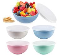 Ensaladera con Tapa, Juego de 4 Cuencos Plastico 25 OZ, 15,7 cm, Cuencos Aperitivos, Tazones Desayuno, Bowls Cocina para Alimentos, Sopa, Fiestas de Barbacoa, Camping