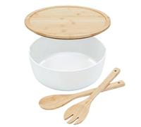 Ensaladera grande, recipiente grande para servir ensalada, vajilla de madera con tenedor de cuchara para el hogar, cocina, cereales, frutas, aperitivos, mezcla, cocina, preparación de comidas, pasta