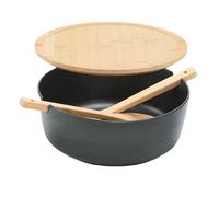 Ensaladera - Recipiente grande de madera de 11.25 pulgadas para barbacoa, camping, preparación de comidas, cuenco duradero con tenedor de cuchara, herramientas de cocina para pasta, cereales, ramen