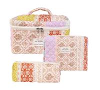 Ensemble De 3 Trousses De Maquillage Florales - Sac De Rangement Cosmétique Esthétique Motif Fleur, Organisateur De Voyage Grande Capacité Avec Poignée | Pochette De Toilette Pour Femmes Et Filles