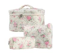 Ensemble De 3 Trousses De Maquillage Florales - Sac De Rangement Cosmétique Esthétique Motif Fleur, Organisateur De Voyage Grande Capacité Avec Poignée | Pochette De Toilette Pour Femmes Et Filles