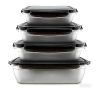 Ensemble de 4 boîtes de conservation en acier inoxydable, avec couvercle, hermétiques et réutilisables, pour conserver le fromage, les fruits, la viande, etc. Convient pour les aliments et le réfrigér