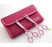 Ensemble de ciseaux de coiffure et ciseaux à effiler, rose, avec étui résistant assorti