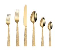 Ensemble de Couverts de Cuisine en Acier Inoxydable, Couverts de Table Comprenant cuillère, Couteau et Fourchette, Poli Miroir (Or, 6 pièces)