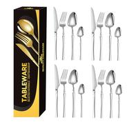 Ensemble de couverts en acier inoxydable 16 piezas couverts argentés réutilisables pour la cuisine, la salle à manger, le steak, le déjeuner, la maison, l'appartement, les voyages, le camping, la cuis