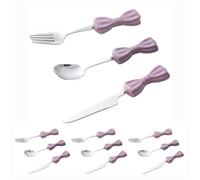 Ensemble de Couverts, Vaisselle de Cuisine en Acier Inoxydable, Vaisselle en céramique Avec nœud Papillon, Couteau, Fourchette, cuillère, cuillère à café (Violet, 12 pièces)