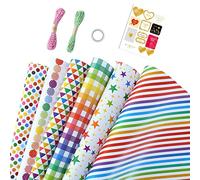 Ensemble de papier cadeau Cheeroyal avec point, étoile, motifs géométriques Emballage cadeau pour cadeaux 6 feuilles pour la fête des mères, la fête des pères, d'autres célébrations (1 juego)