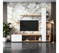 Ensemble de Salon Design et fonctionnel - 180 x 33,5 x 151,5 cm Meuble TV bas et rangements intégrés, Style Chêne Blanc Modern