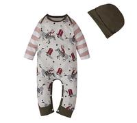 Ensemble de survêtement de printemps et d'automne pour enfants en coton doux, combinaison deux pièces avec motif ferme et chapeau assorti, idéal pour les jeux en extérieur et les sorties quotidiennes