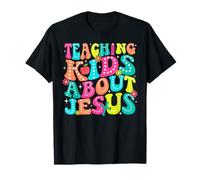 Enseñando a los niños sobre Jesús Christian Teacher Retro Groovy Camiseta