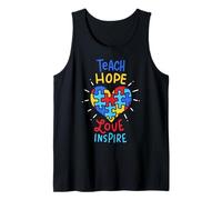 Enseñar a casa Amor Inspirar Conciencia sobre el Autismo Mes Autista Camiseta sin Mangas