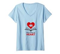 Enseñar Desde el corazón Maestro Inspirador, Maestro Camiseta Cuello V, Mujer, Azul Bebé, M