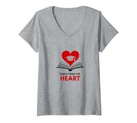 Enseñar Desde el corazón Maestro Inspirador, Maestro Camiseta Cuello V, Mujer, Gris Jaspeado, XL