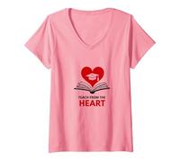Enseñar Desde el corazón Maestro Inspirador, Maestro Camiseta Cuello V, Mujer, Rosado, M