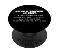 Enseñar es fácil como Andar en Bicicleta en Llamas Profesor Divertido PopSockets PopGrip Adhesivo
