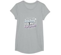 Enseñar es mi Orgullo educador de Superpotencia Camiseta, Niñas, Gris Jaspeado, Mediano