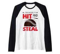 Enseño a mis Hijos a Golpear y Robar softbol béisbol mamá papá Camiseta Manga Raglan