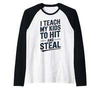 Enseño a mis Hijos Golpear y Robar béisbol Divertido Camiseta Manga Raglan