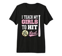 Enseño a mis niñas a Golpear y Robar | Regalos para Entrenadores de softbol Camiseta Premium