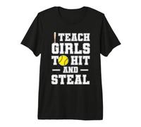Enseño a mis niñas a Golpear y Robar | Regalos para Entrenadores de softbol Camiseta Premium