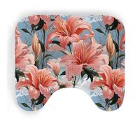 ENSFTF Toilet Mat Lily Pattern Non-Slip Absorbent U-Shaped Contour Rug Extra Soft Flannel Contour Bathroom Mats for Toilet Base Washable Bathroom Floor Rug 50 * 40cm