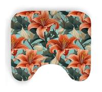 ENSFTF Toilet Mat Lily Pattern Non-Slip Absorbent U-Shaped Contour Rug Extra Soft Flannel Contour Bathroom Mats for Toilet Base Washable Bathroom Floor Rug 50 * 40cm