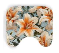 ENSFTF Toilet Mat Lily Pattern Non-Slip Absorbent U-Shaped Contour Rug Extra Soft Flannel Contour Bathroom Mats for Toilet Base Washable Bathroom Floor Rug 50 * 40cm